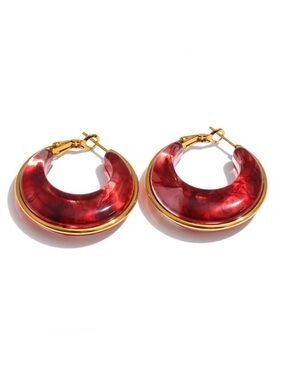 Burgundy Resin Hoop Earrings | PVD Gold Plated Stainless Steel |